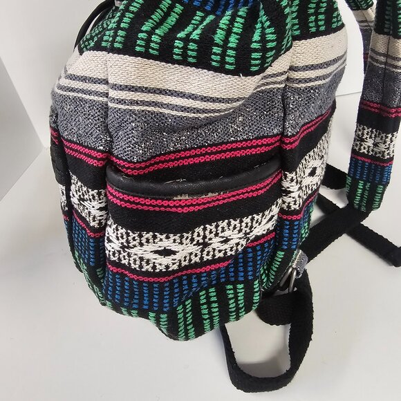 American Eagle Backpack Hippie Granola Gorpcore Boho Festival Stripes Blue Green - Picture 5 of 10